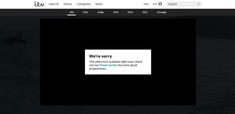 “Were sorry, this video isn’t available right now.” - Watch ITV Hub in Spain